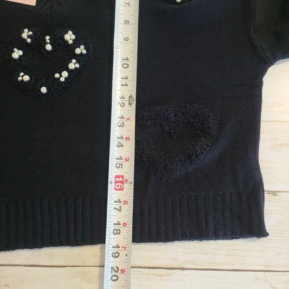 Love Tree Black Heart Embroidered Faux Pearl Sweater Feminine NEW Med Whimsical - Picture 6 of 7
